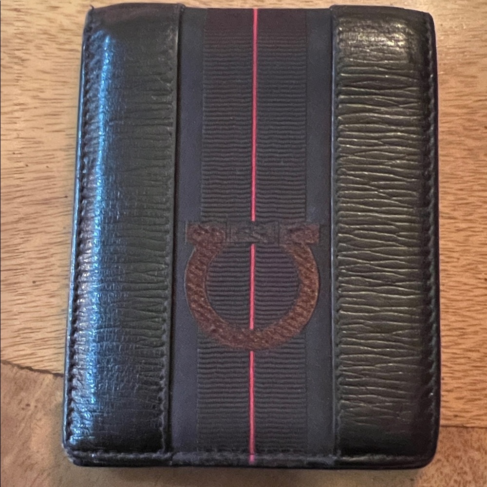 Salvatore Ferragamo Black and Brown Leather Card Holder